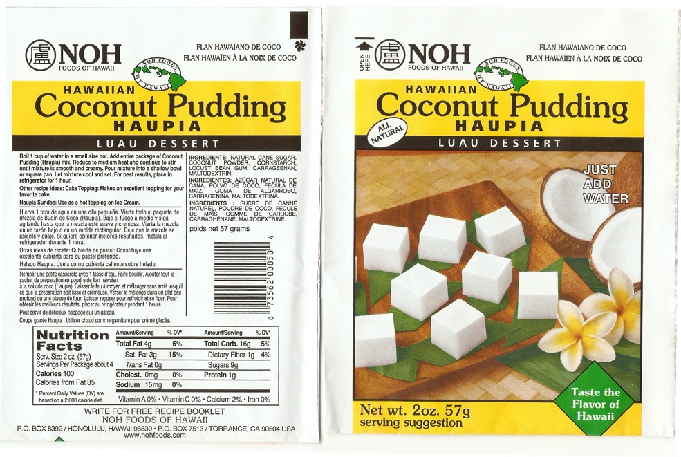 NOH Foods Of Hawaii Issues Allergy Alert On Undeclared Milk In Hawaiian Coconut Pudding Haupia (LUAU Dessert)